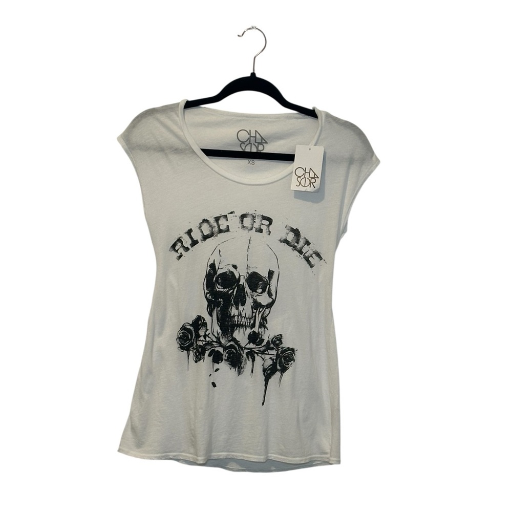 NWT Chaser White 'Ride or Die' Skull Tee size xs